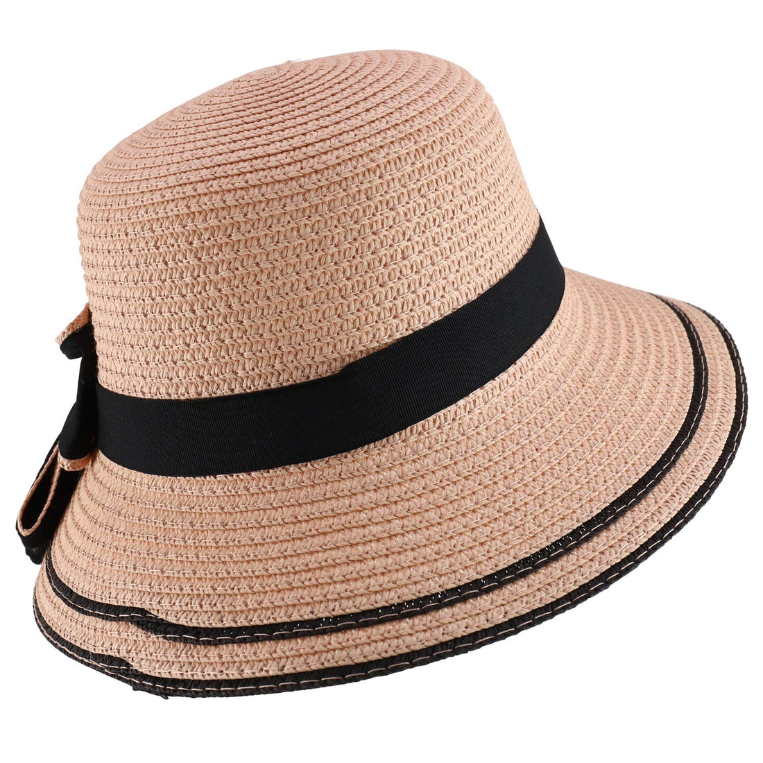 Trendy Apparel Shop Youth Girl's Bow Trim Paper Braid Cloche Sun Hat