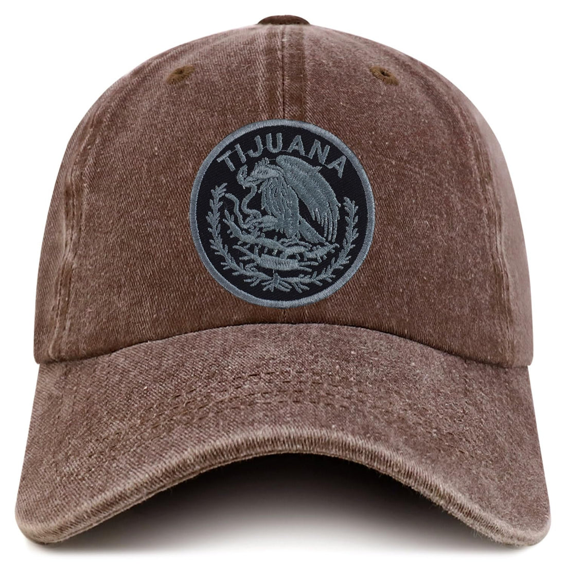 Trendy Apparel Shop Tijuana Mexico Charcoal Embroidered Patch Pigment Dyed Washed Baseball Cap