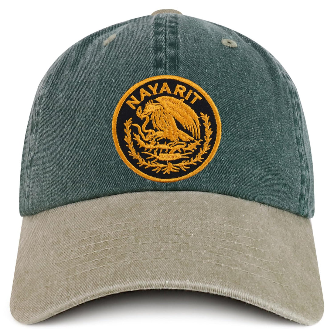 Trendy Apparel Shop Nayarit Mexico Gold Embroidered Patch Pigment Dyed Washed Baseball Cap