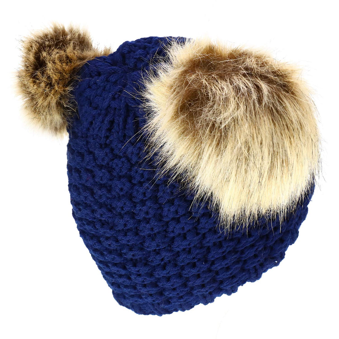 Trendy Apparel Shop Kid's Youth Size Girls Fur pom Ears Crochet Knit Beanie Hat