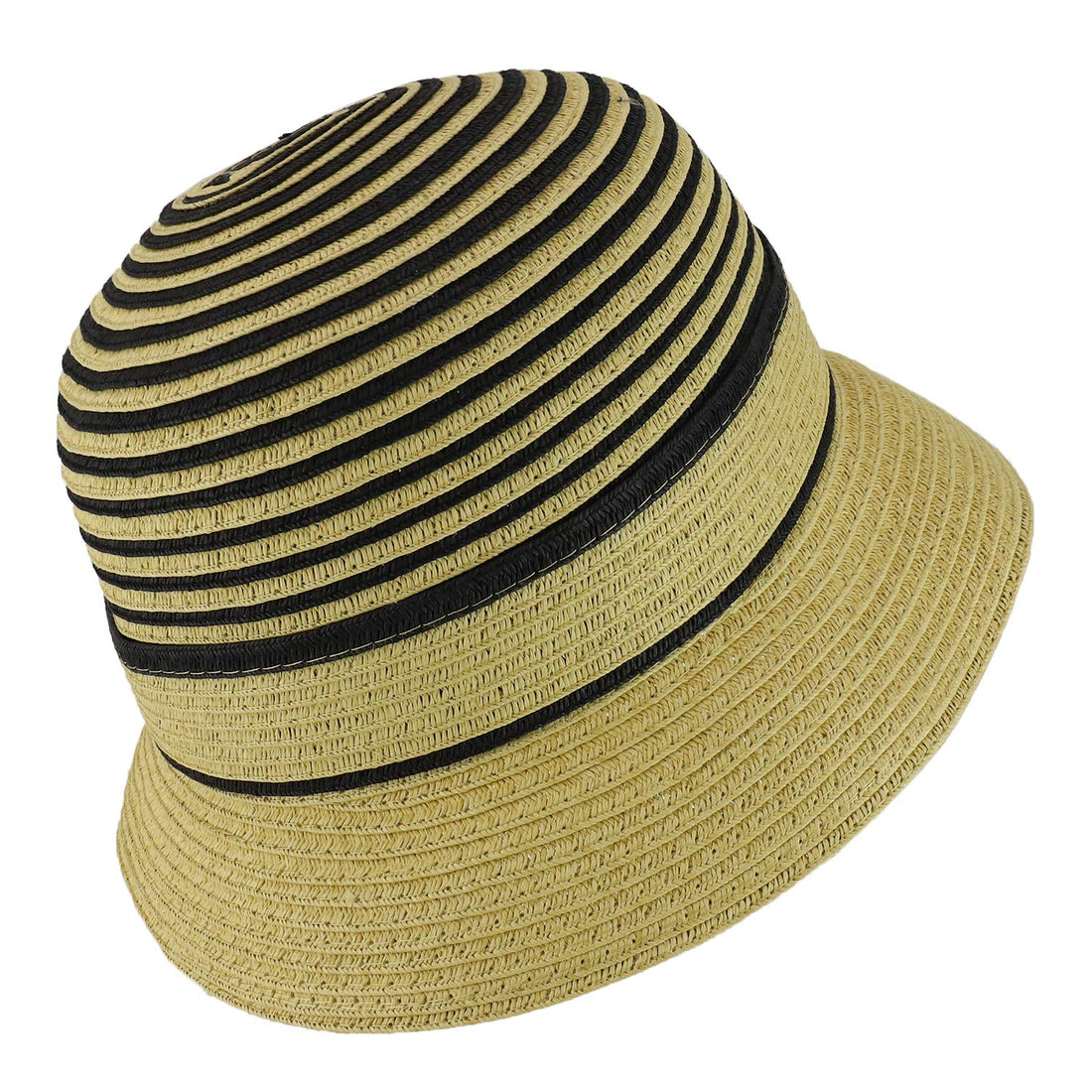 Trendy Apparel Shop Women's Flower Accent Striped Crown Paper Braid Bucket Hat