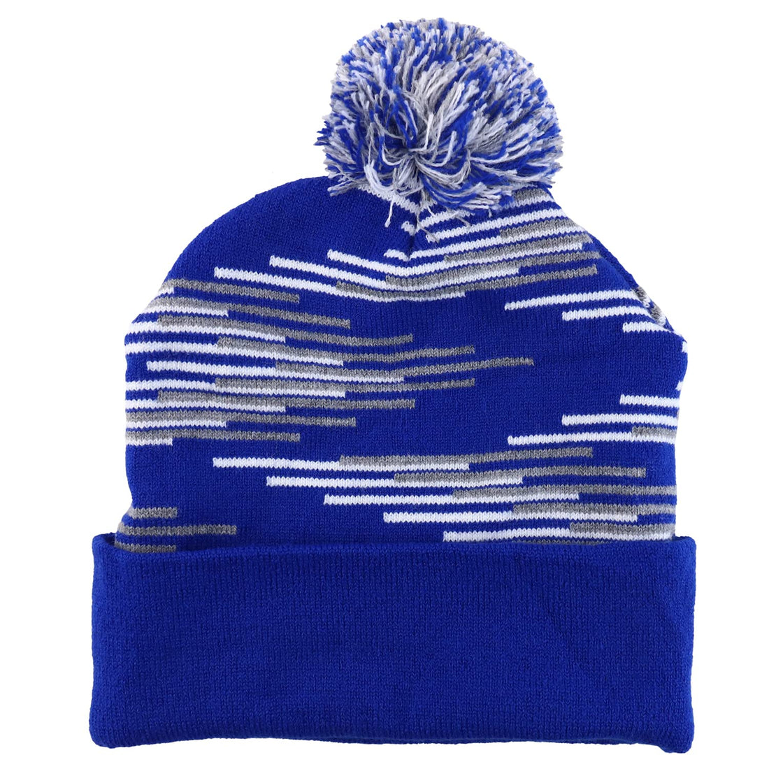 Trendy Apparel Shop Made in USA Staggered Bar Pattern Pom Pom Long Cuff Beanie