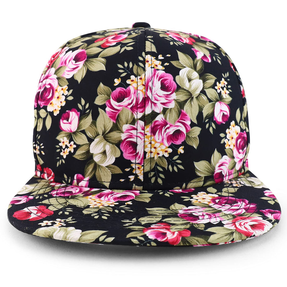 Trendy Apparel Shop Floral Print Structured Mid Profile Flatbill Snapback Cap