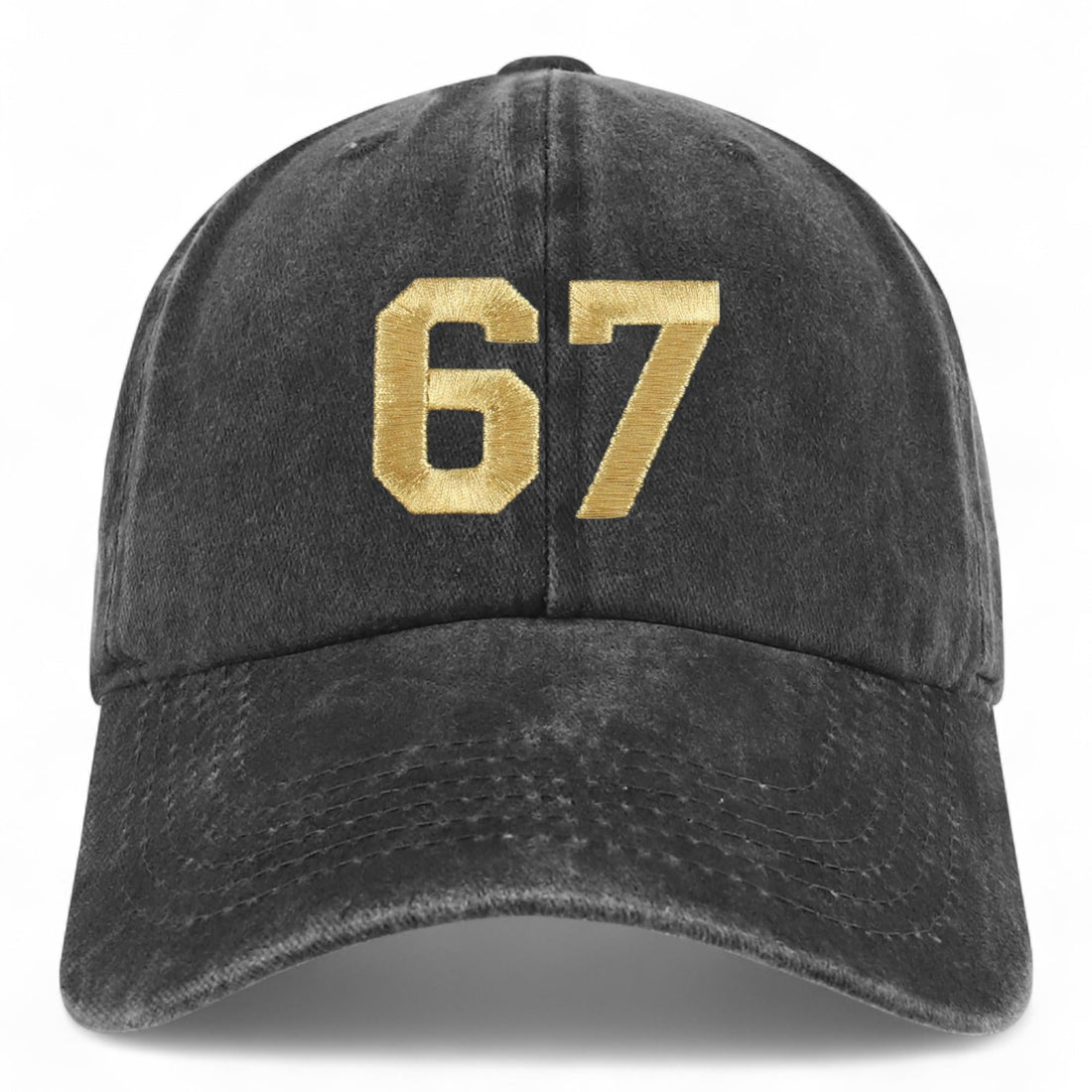 Trendy Apparel Shop Number 67 Gold Thread Embroidered Pigment Dyed Cotton Baseball Cap