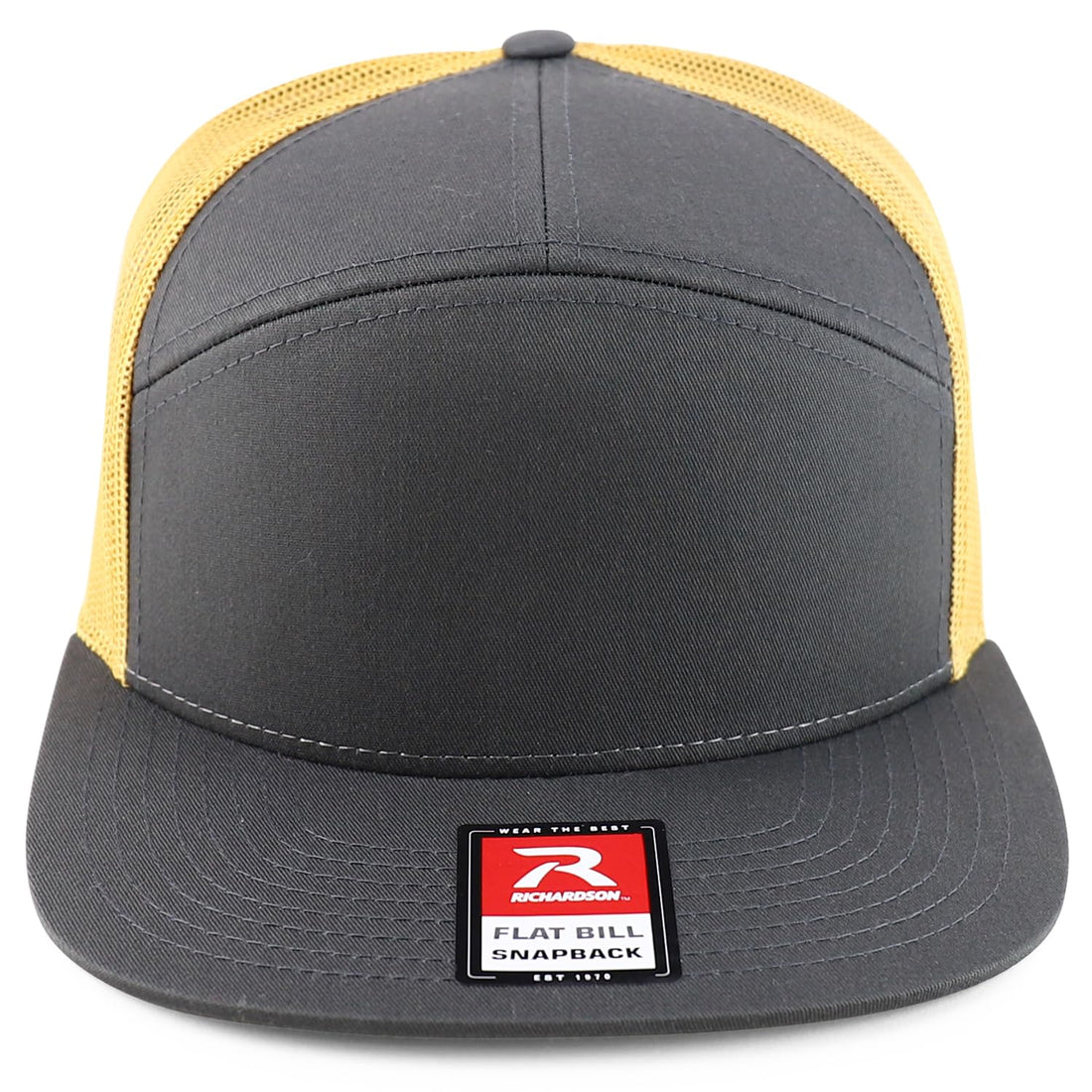 Trendy Apparel Shop Structured High Profile 7 Panel Flat Bill Mesh Back Snapback Cap