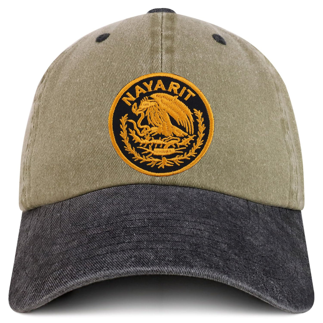 Trendy Apparel Shop Nayarit Mexico Gold Embroidered Patch Pigment Dyed Washed Baseball Cap