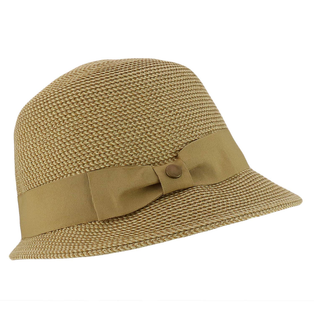 Trendy Apparel Shop UPF 50+ Grosgrain Band Slanted Brim Paper Braid Cloche Hat