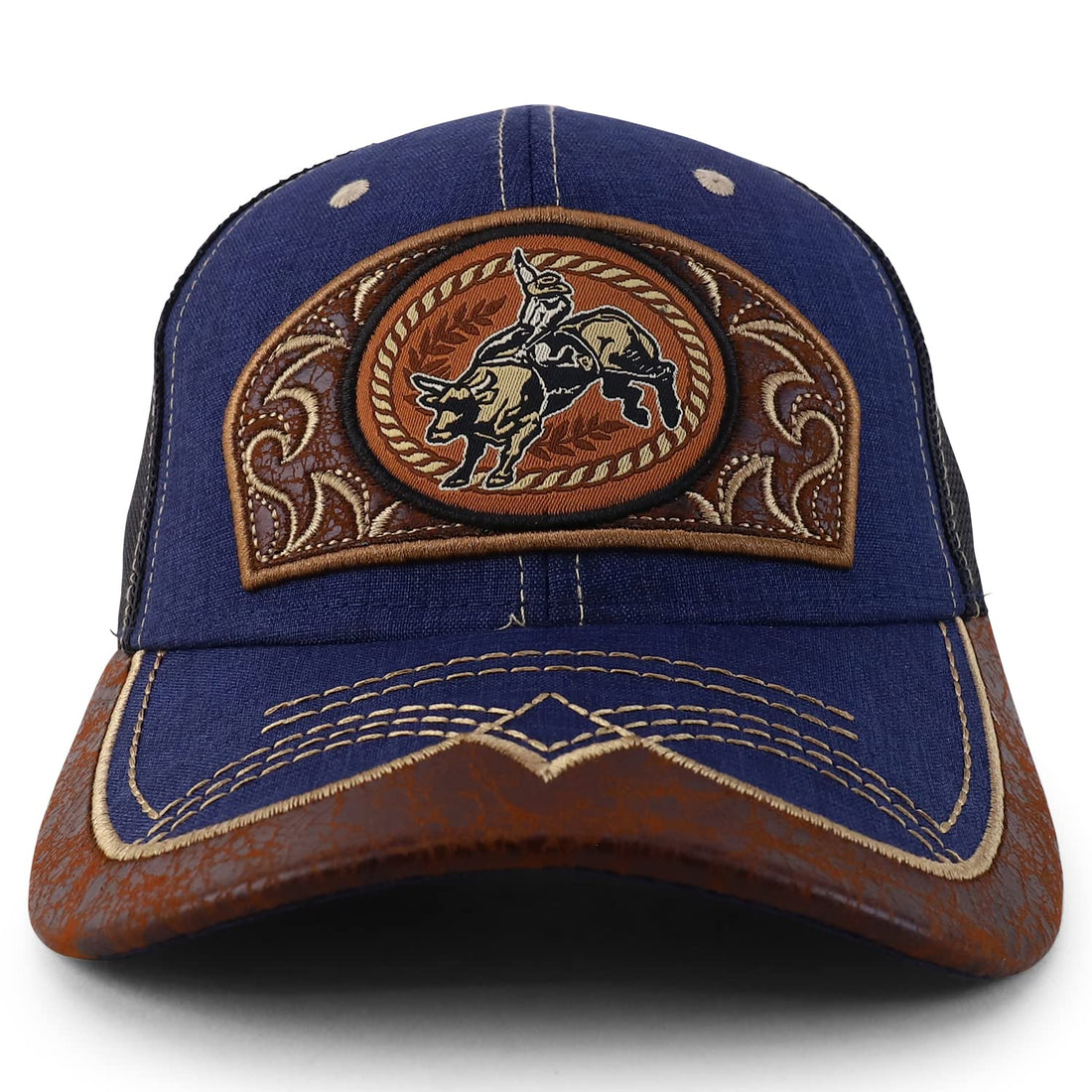 Trendy Apparel Shop Rodeo Leather Patch Trucker Snapback Ball Cap