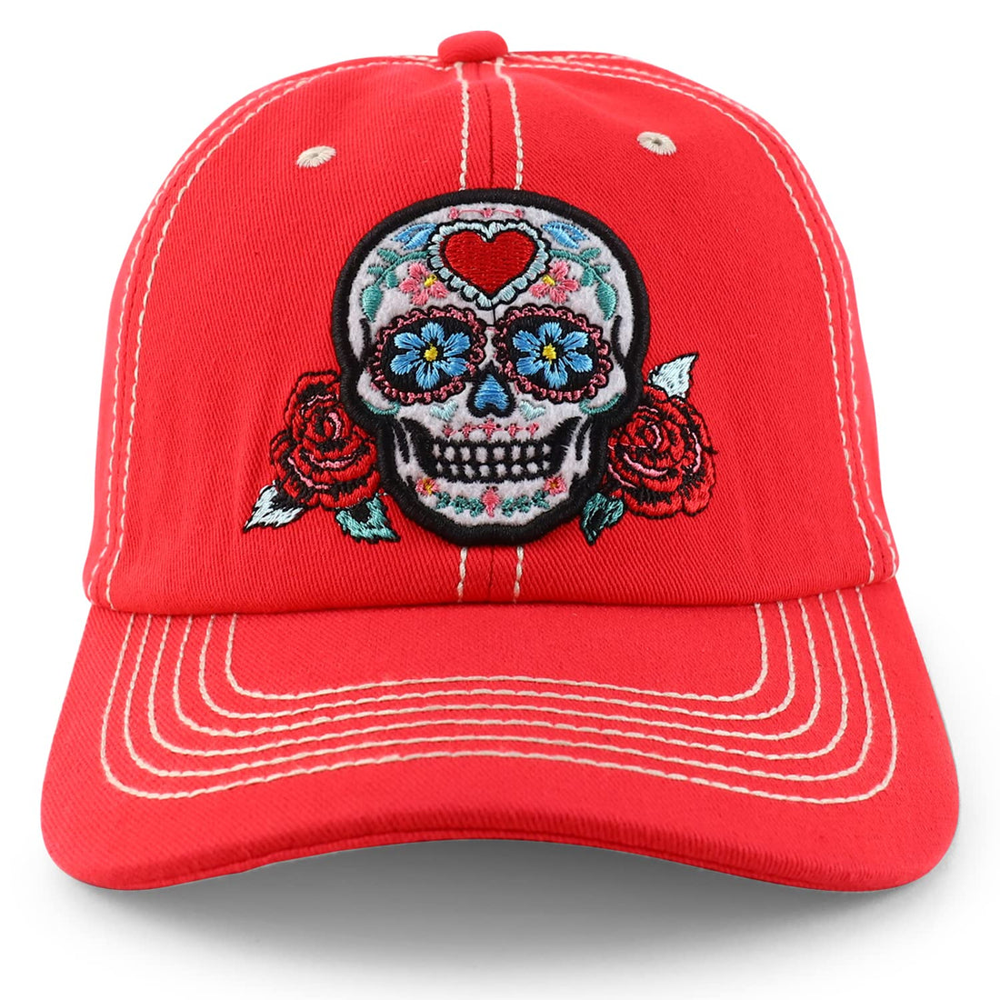 Trendy Apparel Shop Dia De Los Muerto Skull Embroidered Baseball Cap