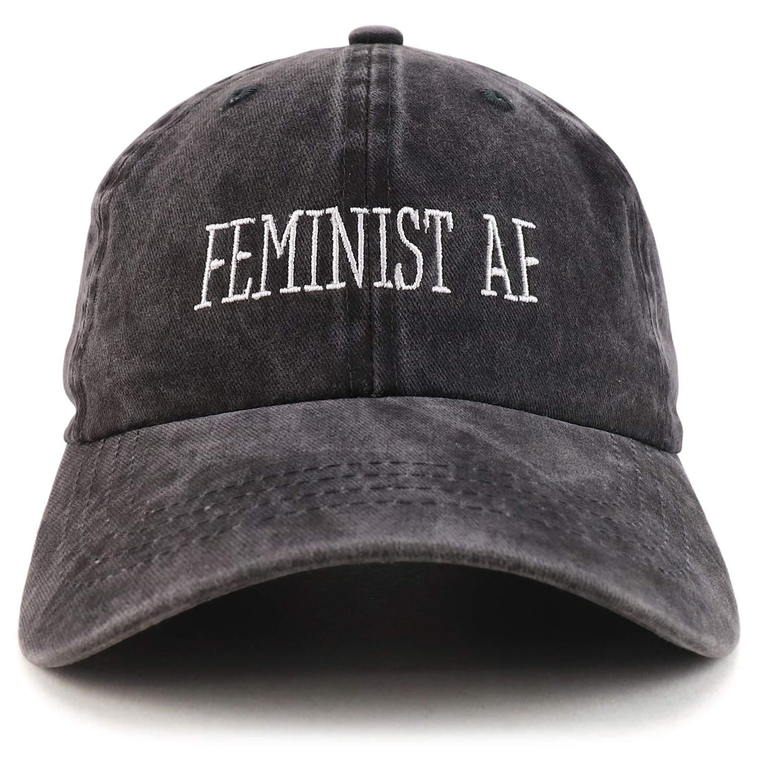 Trendy Apparel Shop Feminist AF Text Embroidered Washed Cotton Unstructured Baseball Cap