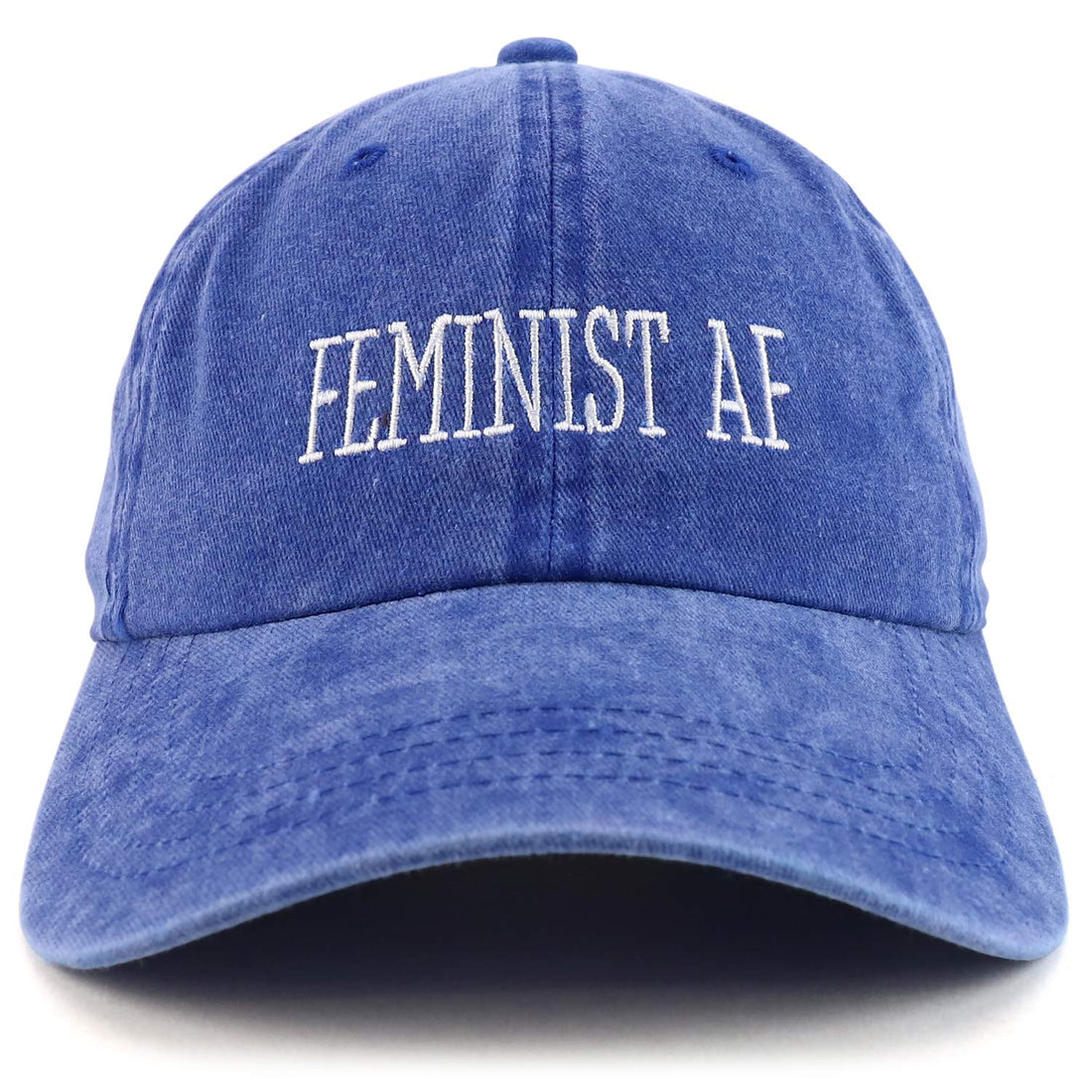 Trendy Apparel Shop Feminist AF Text Embroidered Washed Cotton Unstructured Baseball Cap