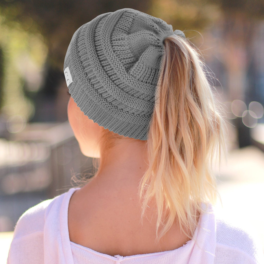Trendy Apparel Shop Women's Lightweight Ribbed Knit 365 Stretchable Ponytail Beanie Cap