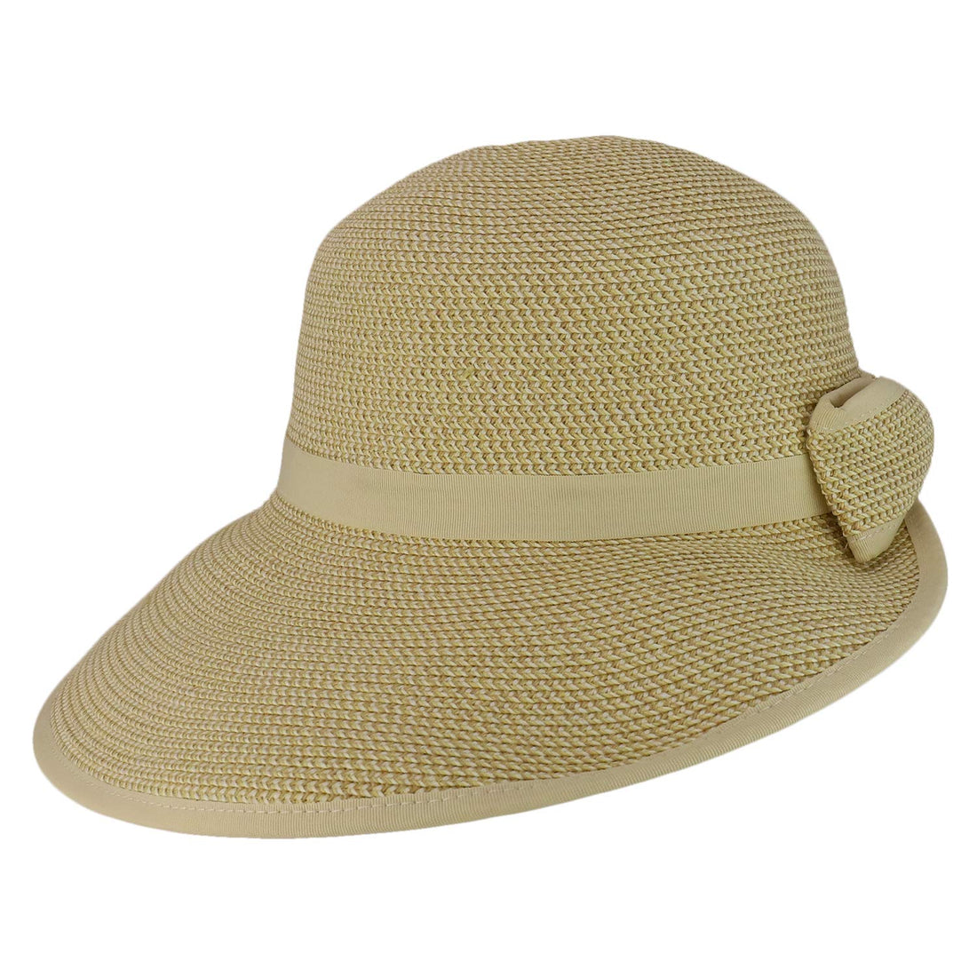 Trendy Apparel Shop UPF 50+ 4 Inch Split Brim Bow Paper Braid Tweed Sun Hat