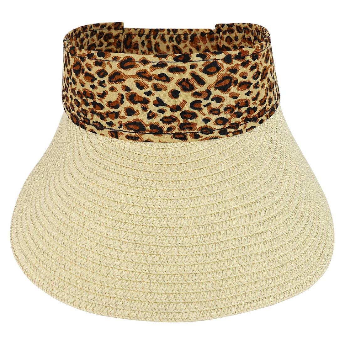 Trendy Apparel Shop Leopard Print Headband Paper Braid Adjustable Sun Visor Hat