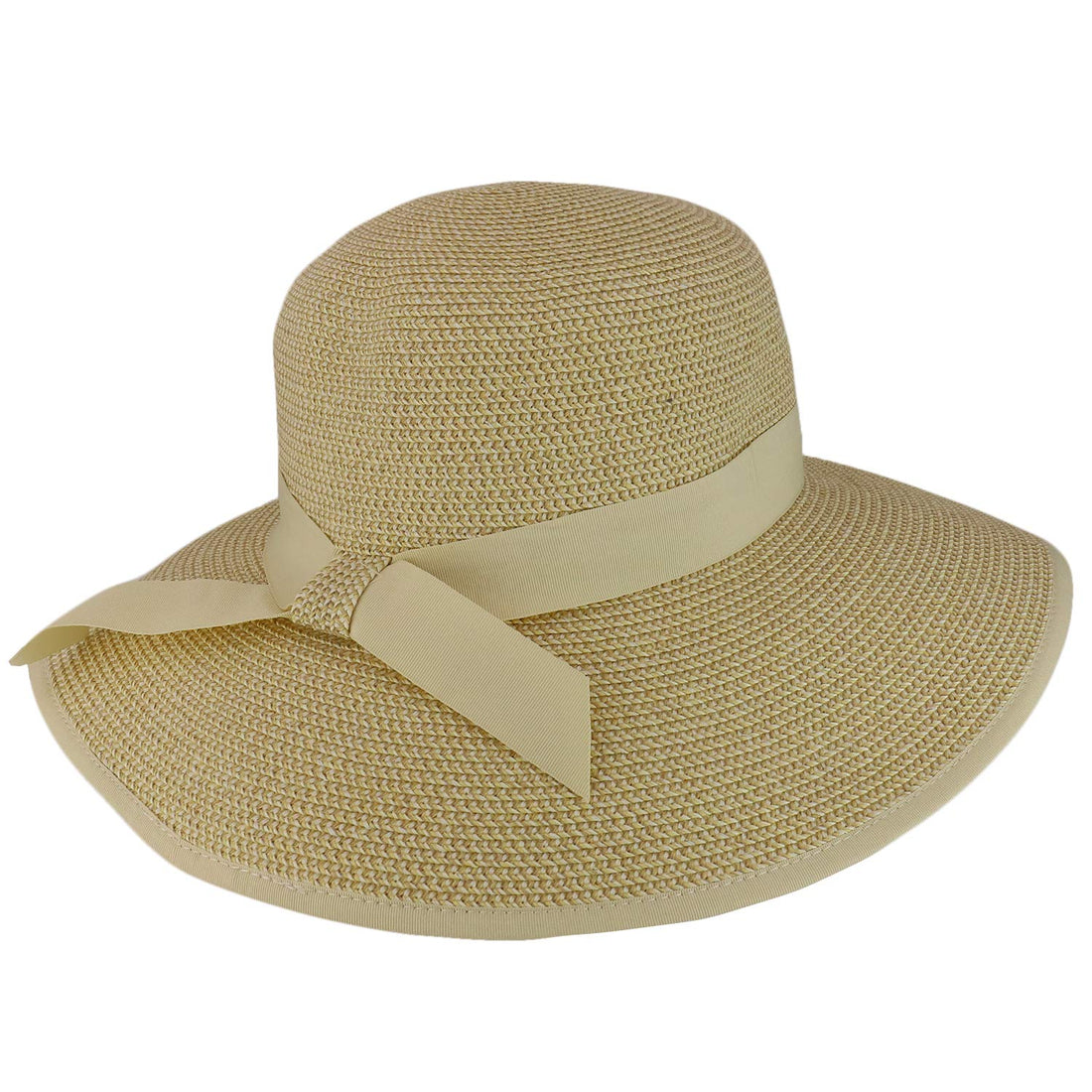 Trendy Apparel Shop UPF 50+ Grosgrain Ribbon Band Paper Braid Tweed Sun Hat