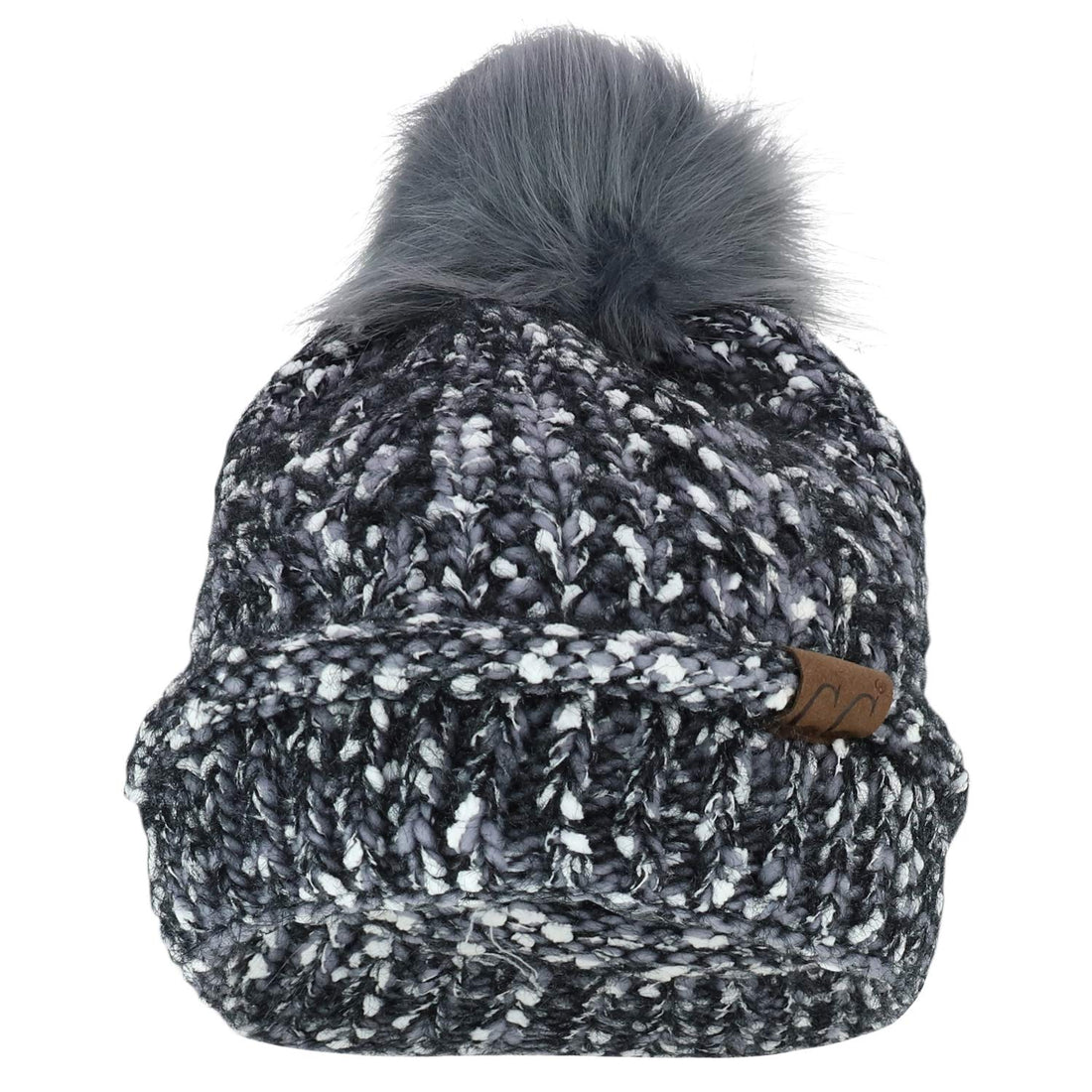 Trendy Apparel Shop Marled Winter Fur Pom Cuff Long Stretchy Beanie