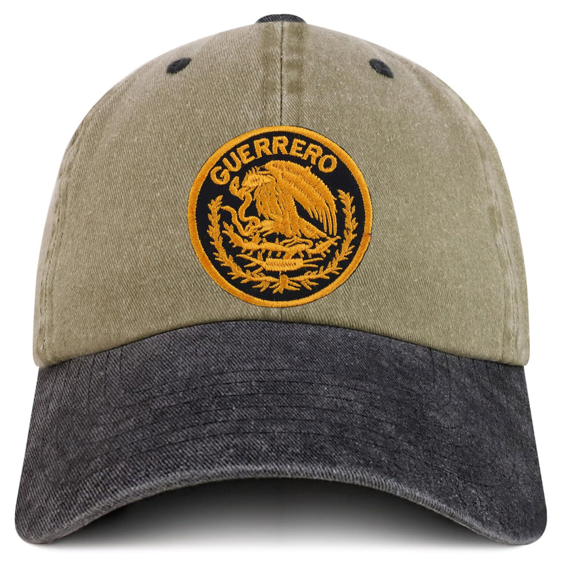 Trendy Apparel Shop Guerrero Mexico Gold Embroidered Patch Pigment Dyed Washed Baseball Cap