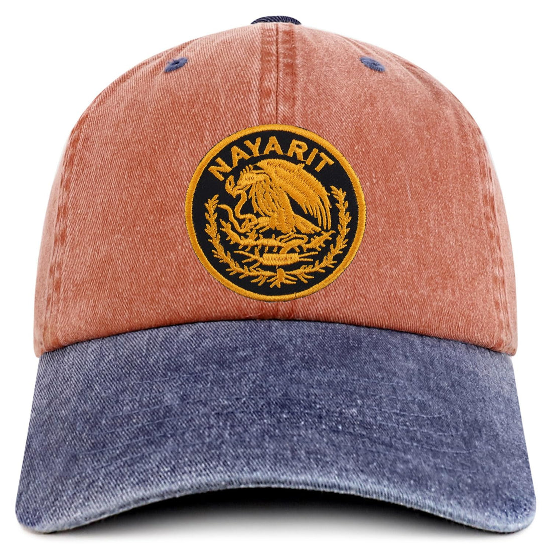 Trendy Apparel Shop Nayarit Mexico Gold Embroidered Patch Pigment Dyed Washed Baseball Cap