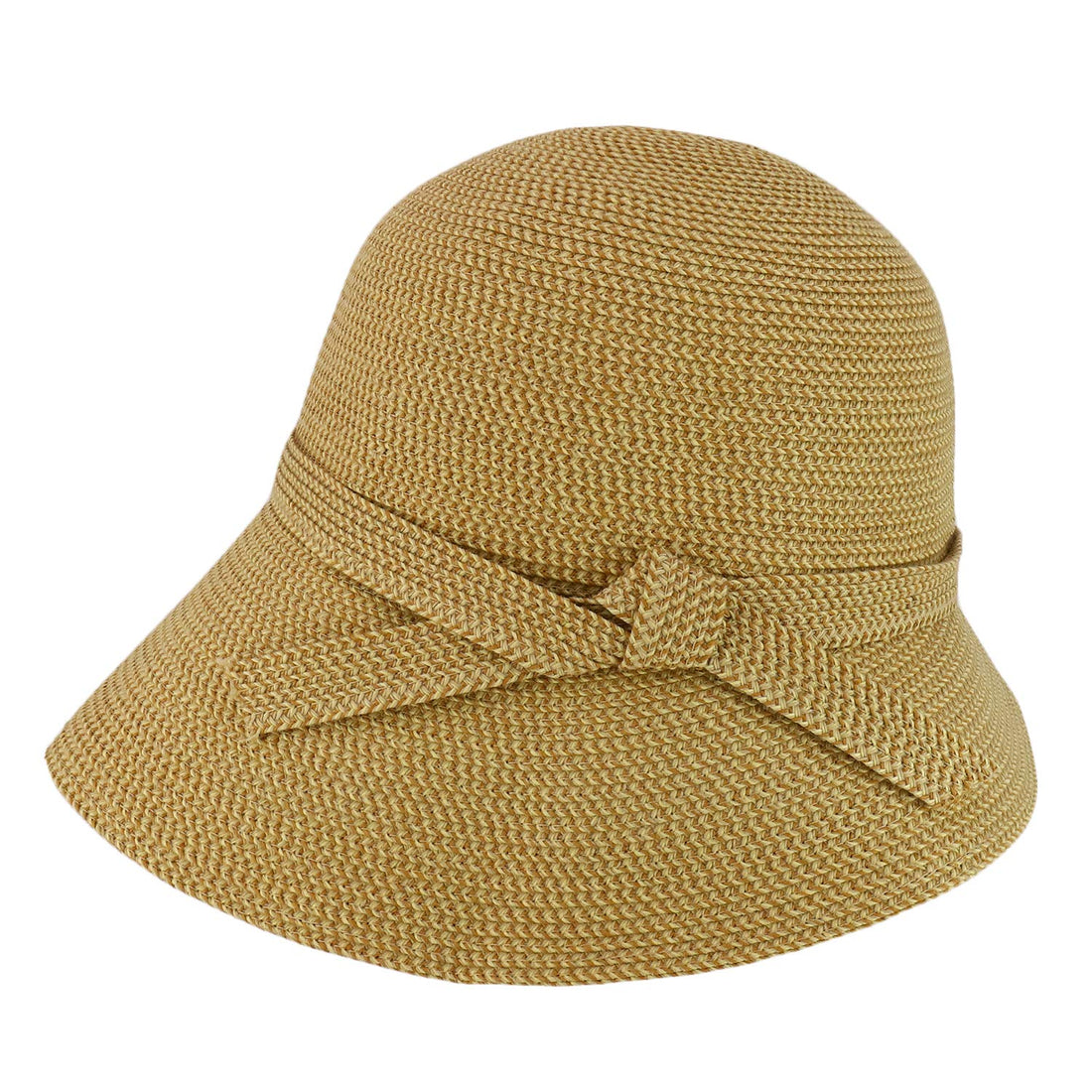 Trendy Apparel Shop Women's UPF 50+ Paper Braid Tweed Slanted Brim Cloche Hat