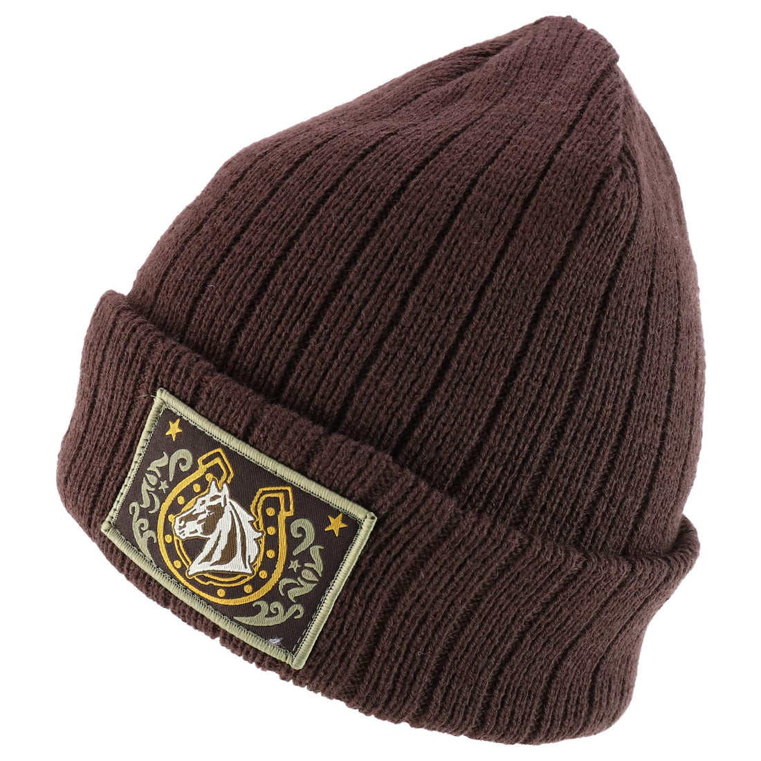 Trendy Apparel Shop Horse Patch Embroidered Outdoor Long Cuff Winter Beanie