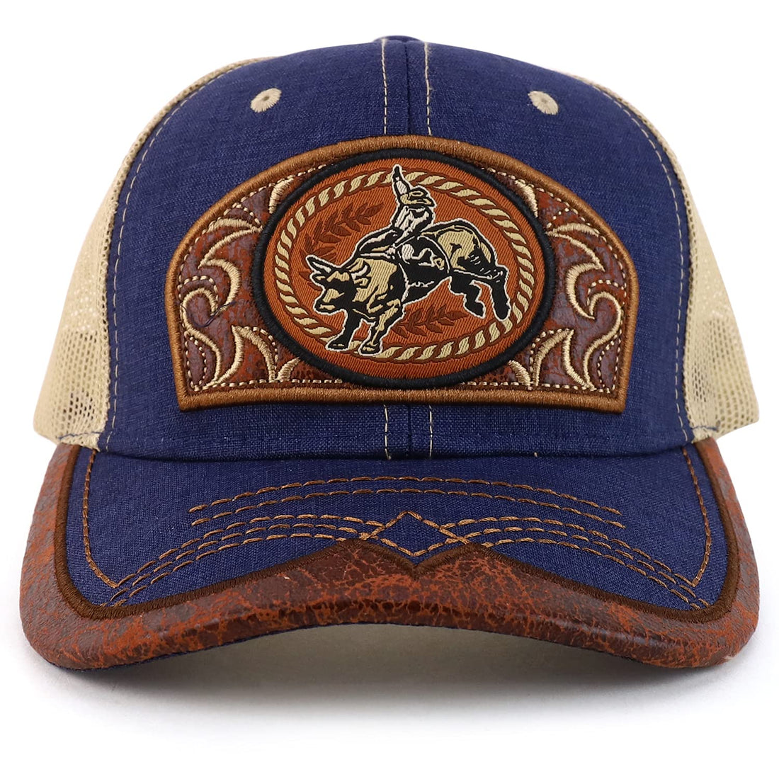 Trendy Apparel Shop Rodeo Leather Patch Trucker Snapback Ball Cap