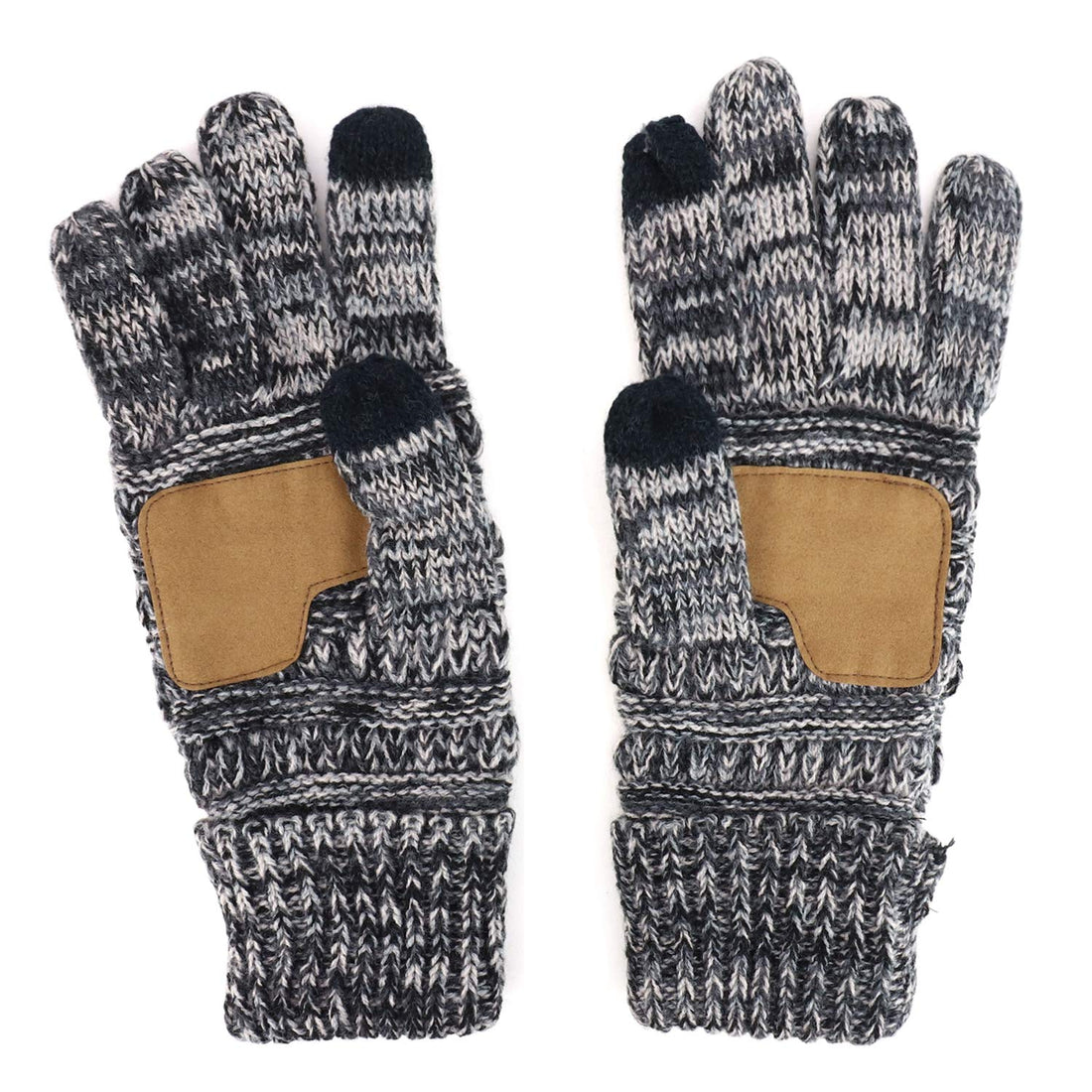 Trendy Apparel Shop Touchscreen Friendly Faux Leather Palm Patch Knit Gloves
