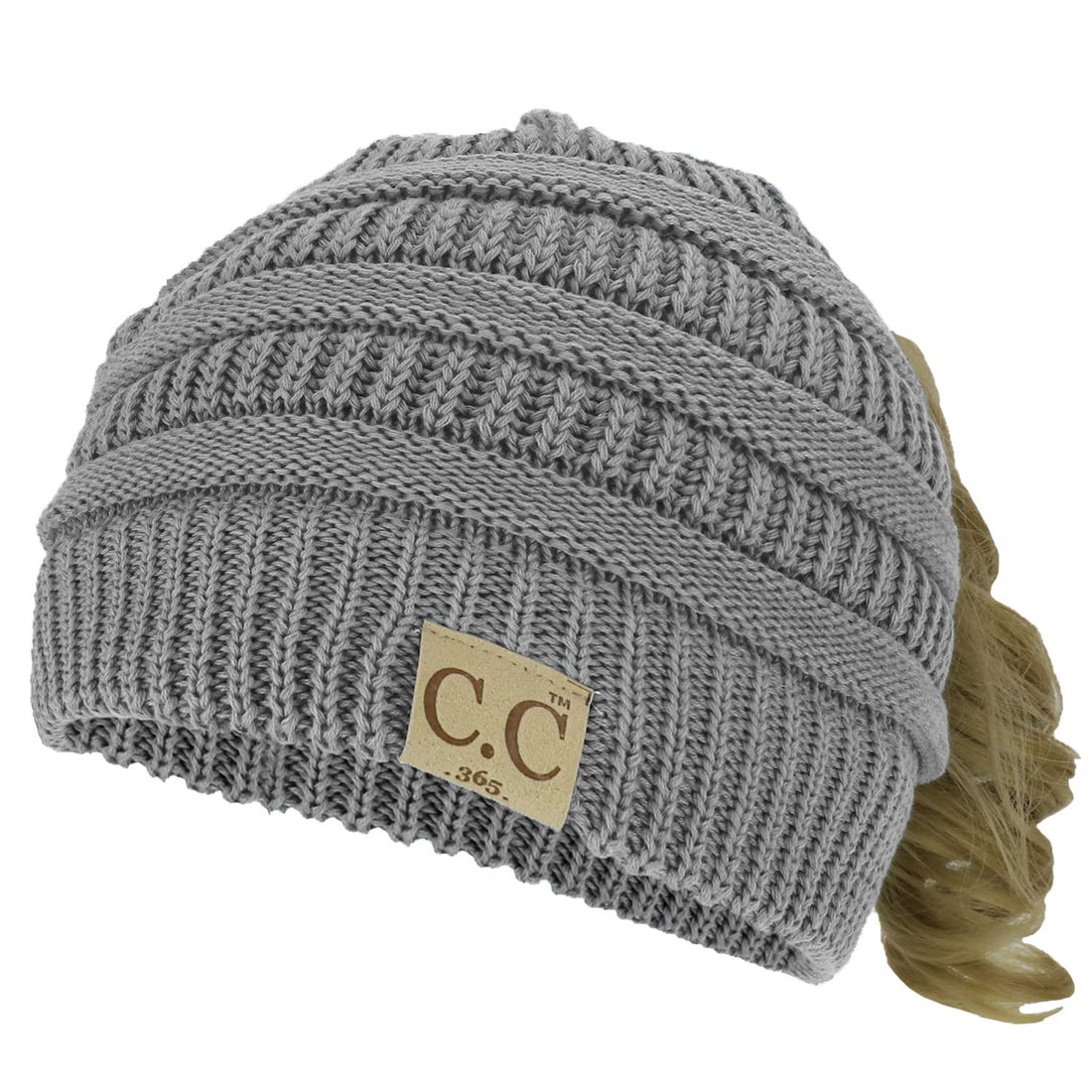 Trendy Apparel Shop Women's Lightweight Ribbed Knit 365 Stretchable Ponytail Beanie Cap