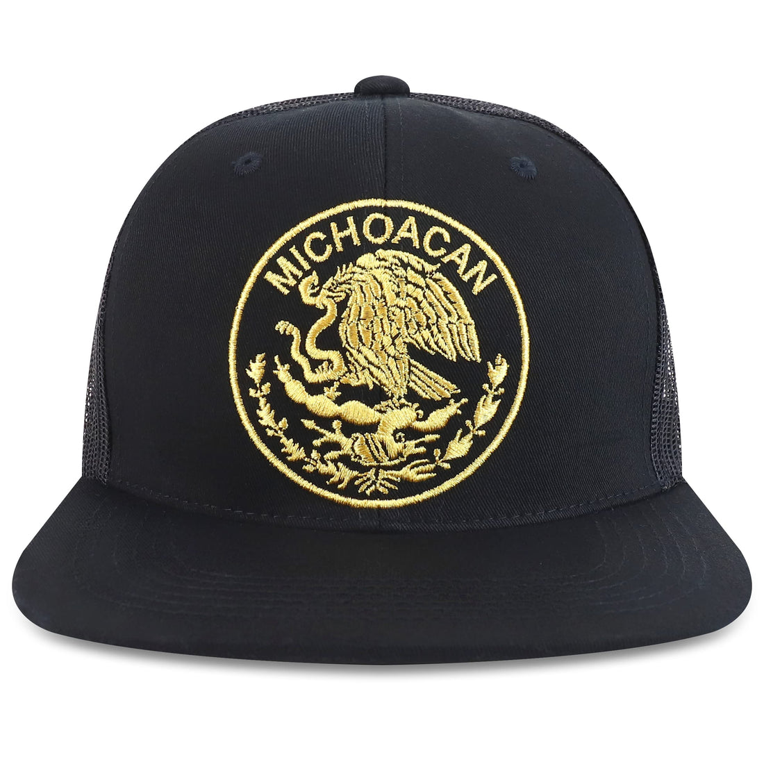 Trendy Apparel Shop Oversized XXL City of Mexico Eagle Embroidered Flat Bill Trucker Mesh Cap