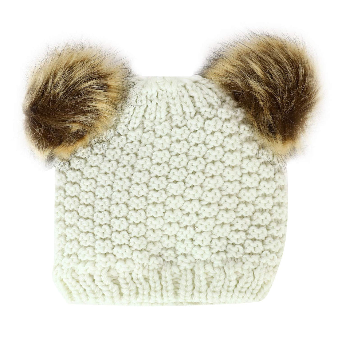 Trendy Apparel Shop Kid's Youth Size Girls Fur pom Ears Crochet Knit Beanie Hat