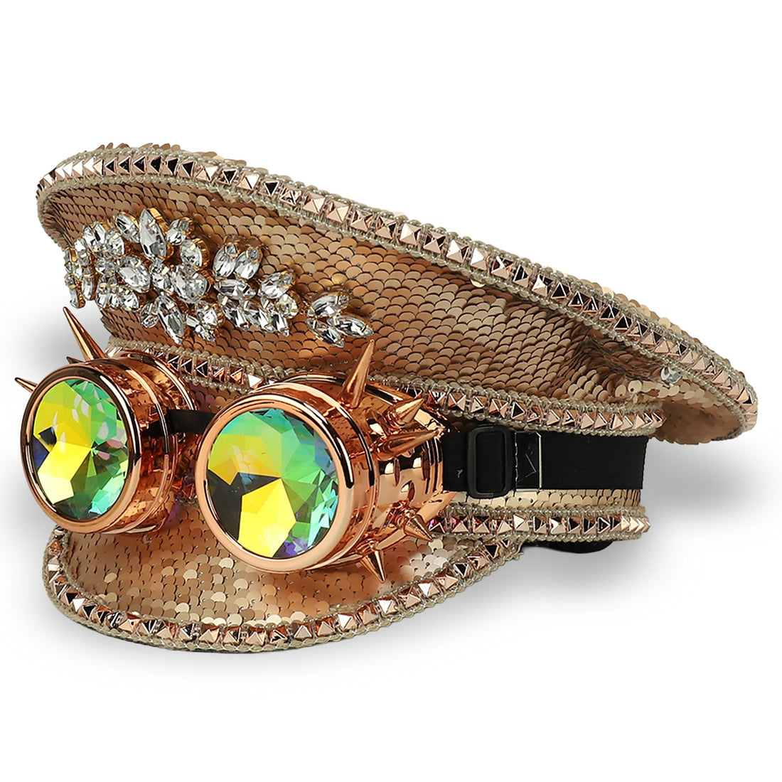 Trendy Apparel Shop Festival Party Sparkly Sequin Rhinestone Captain Hat