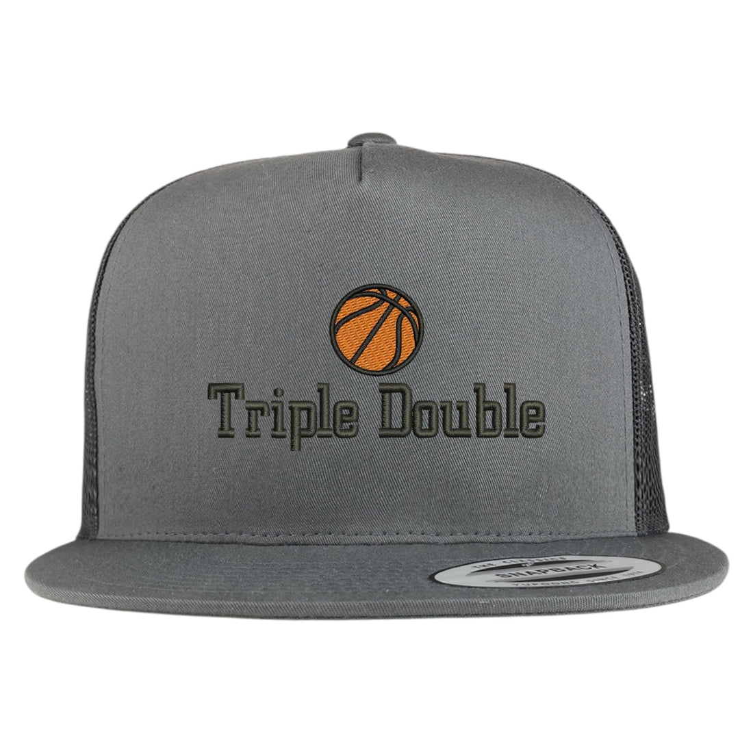 Trendy Apparel Shop Basketball Triple Double Embroidered 5 Panel Flatbill Trucker Mesh Cap