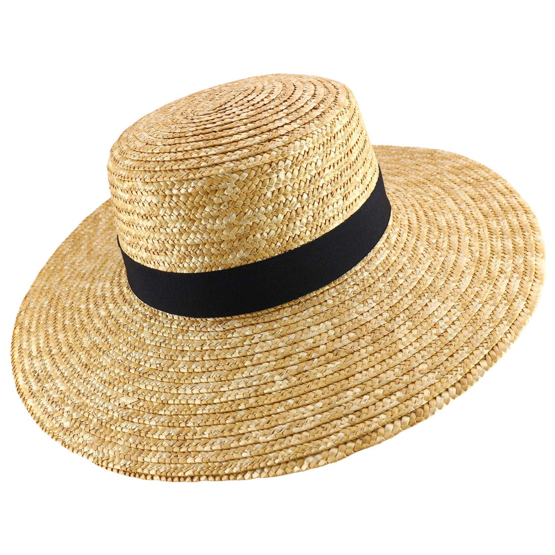 Trendy Apparel Shop Women's 4" Brim Ribbon Band Boater Wide Brim Straw Sun Hat