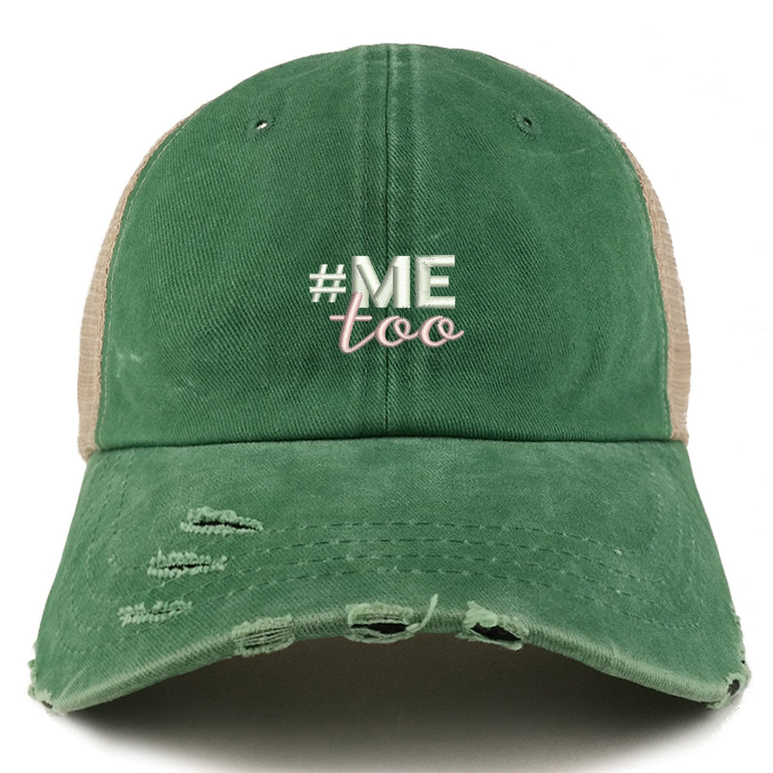 Trendy Apparel Shop #Me Too Movement Embroidered Frayed Bill Trucker Mesh Cap