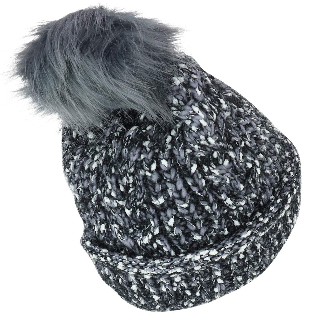 Trendy Apparel Shop Marled Winter Fur Pom Cuff Long Stretchy Beanie