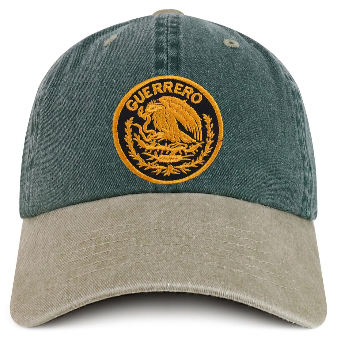 Trendy Apparel Shop Guerrero Mexico Gold Embroidered Patch Pigment Dyed Washed Baseball Cap
