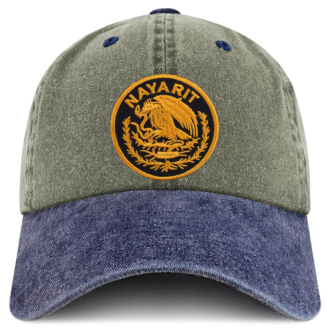 Trendy Apparel Shop Nayarit Mexico Gold Embroidered Patch Pigment Dyed Washed Baseball Cap