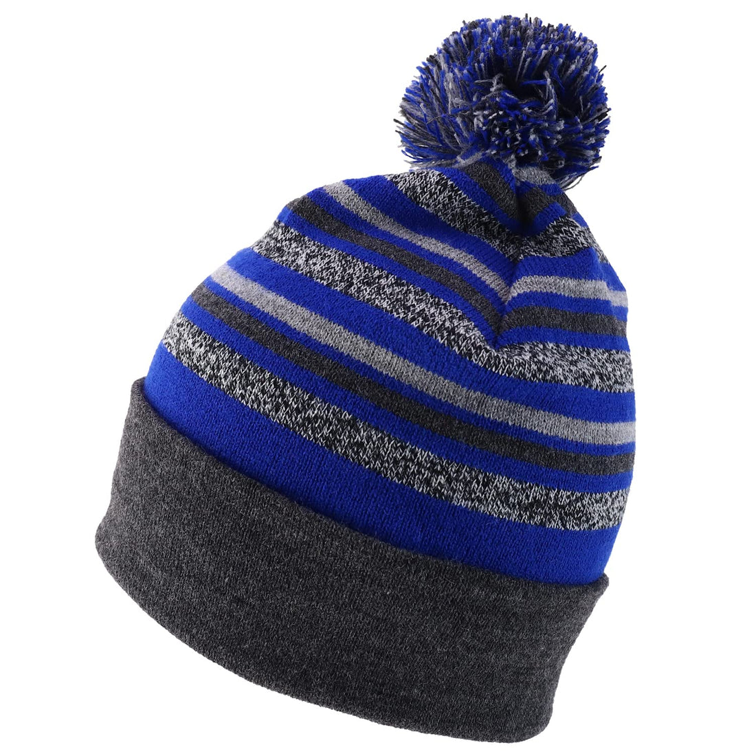 Trendy Apparel Shop Made in USA Striped Variegated Yarn Pom Pom Long Cuff Beanie