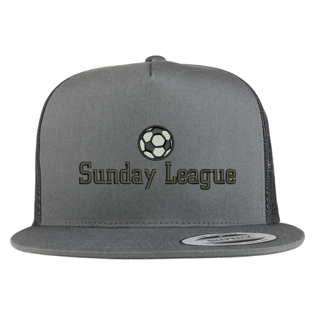 Trendy Apparel Shop Soccer Sunday League Embroidered 5 Panel Flatbill Trucker Mesh Cap