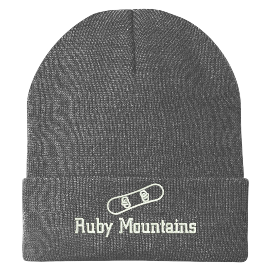 Trendy Apparel Shop Ruby Mountains Snowboard Logo Embroidered Long Cuff Beanie
