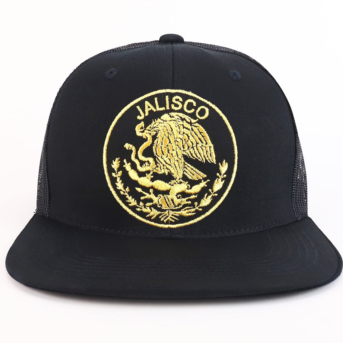 Trendy Apparel Shop Oversized XXL City of Mexico Eagle Embroidered Flat Bill Trucker Mesh Cap