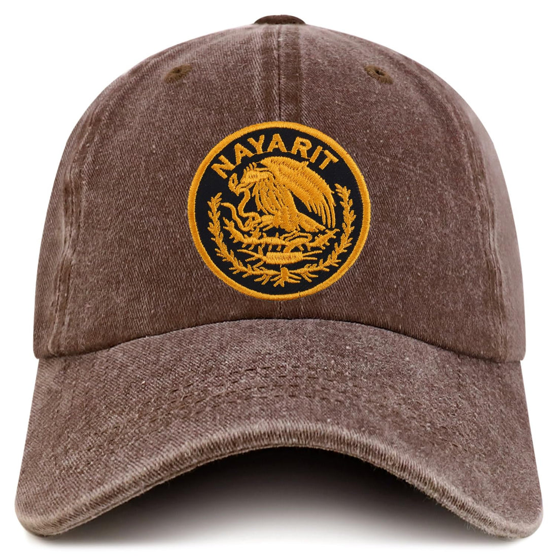 Trendy Apparel Shop Nayarit Mexico Gold Embroidered Patch Pigment Dyed Washed Baseball Cap
