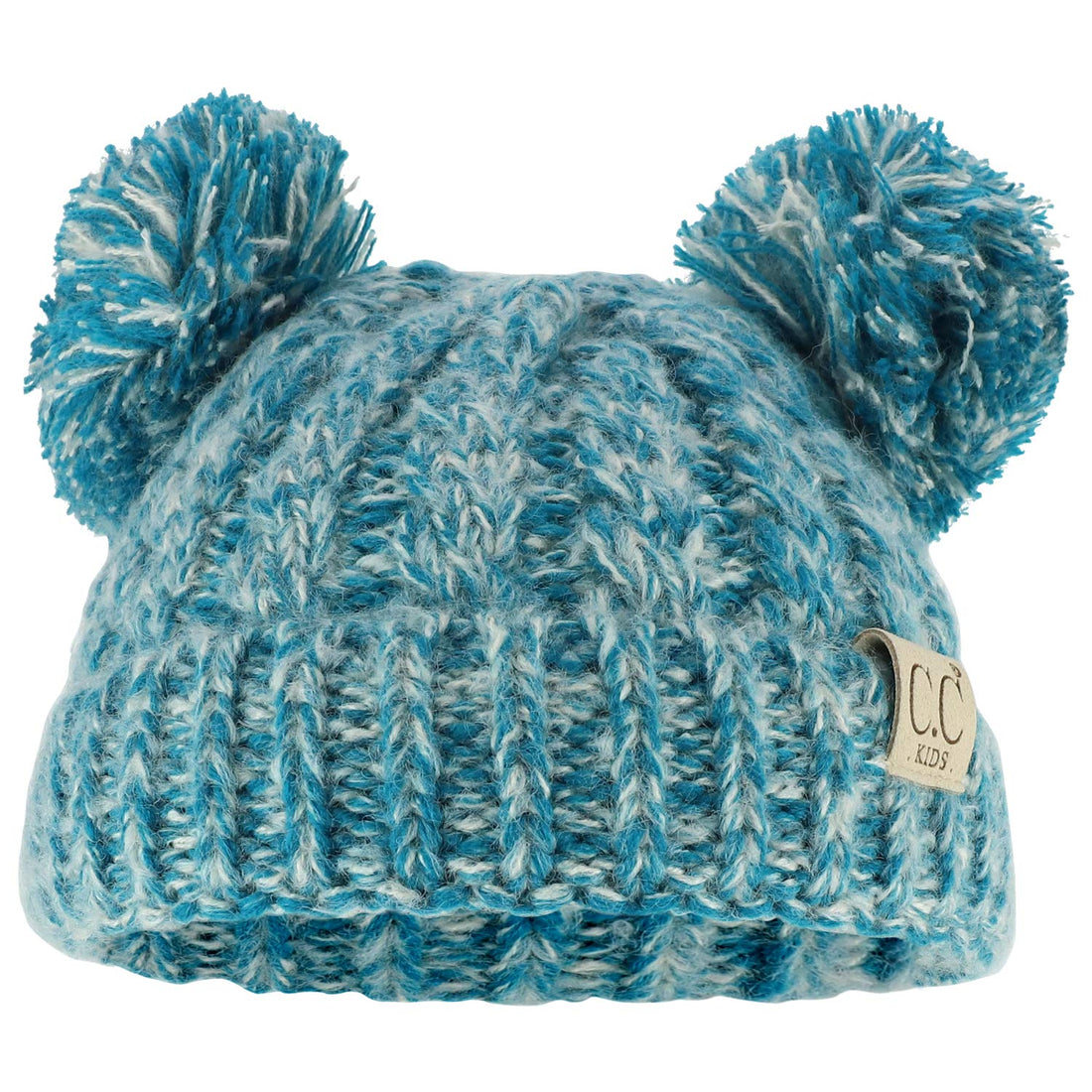 Trendy Apparel Shop Kid's Youth Size Winter Cable Knit 2 Pom Poms Beanie Hat