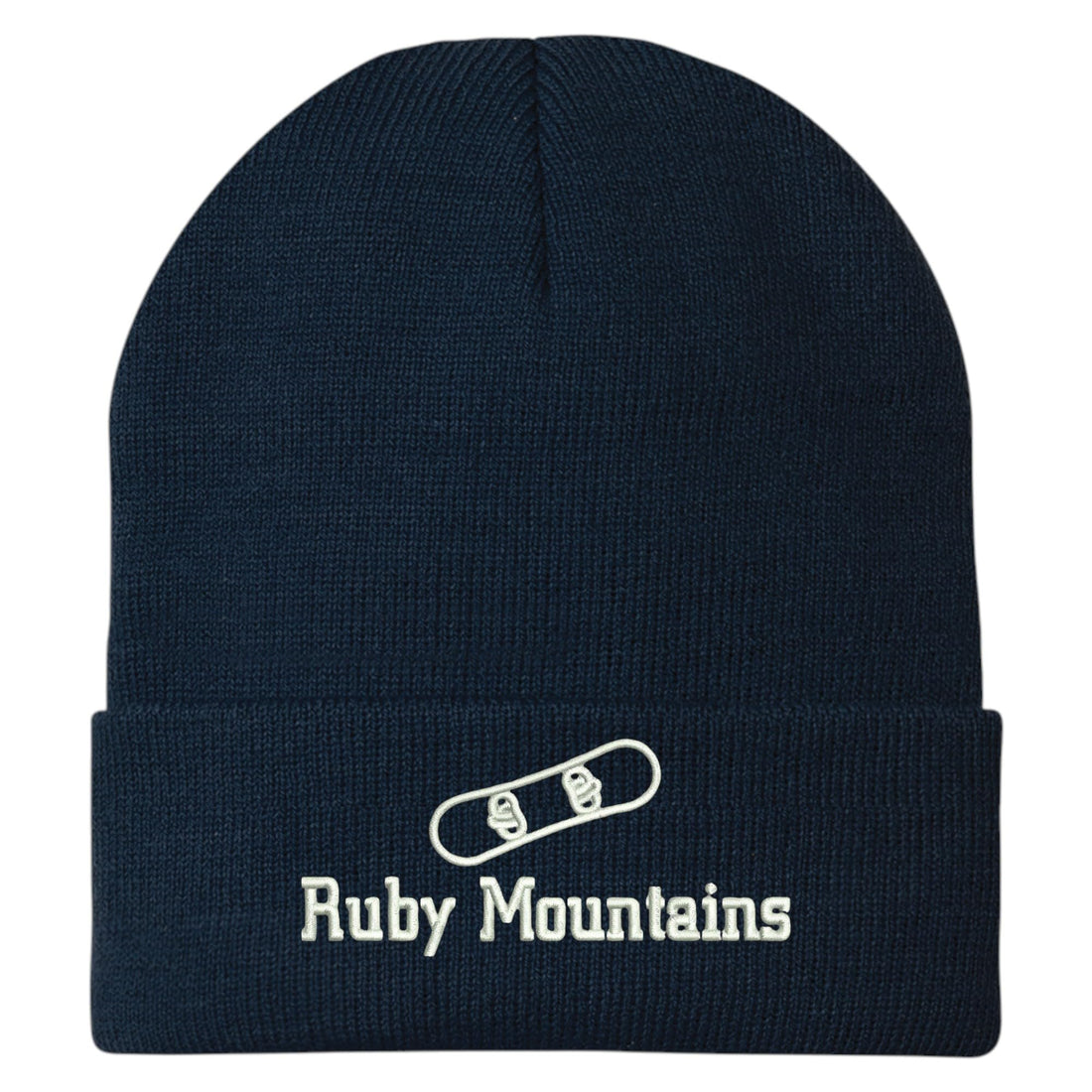 Trendy Apparel Shop Ruby Mountains Snowboard Logo Embroidered Long Cuff Beanie
