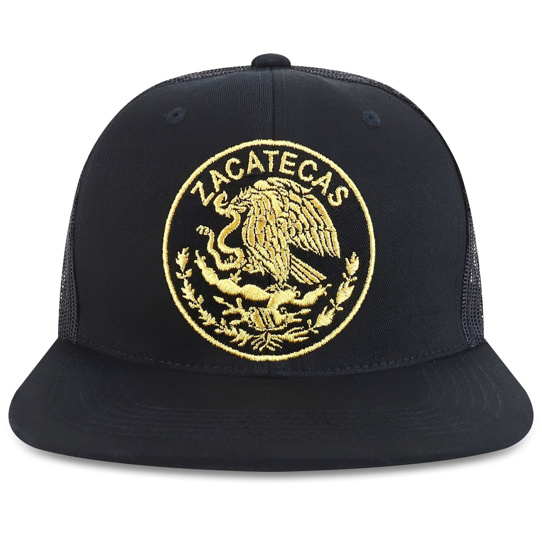 Trendy Apparel Shop Oversized XXL City of Mexico Eagle Embroidered Flat Bill Trucker Mesh Cap