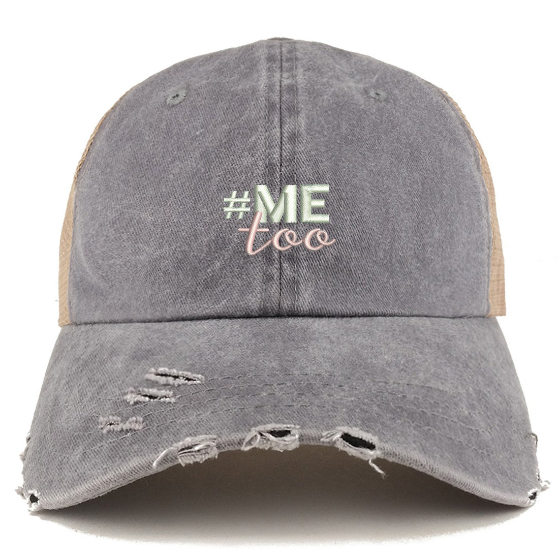 Trendy Apparel Shop #Me Too Movement Embroidered Frayed Bill Trucker Mesh Cap