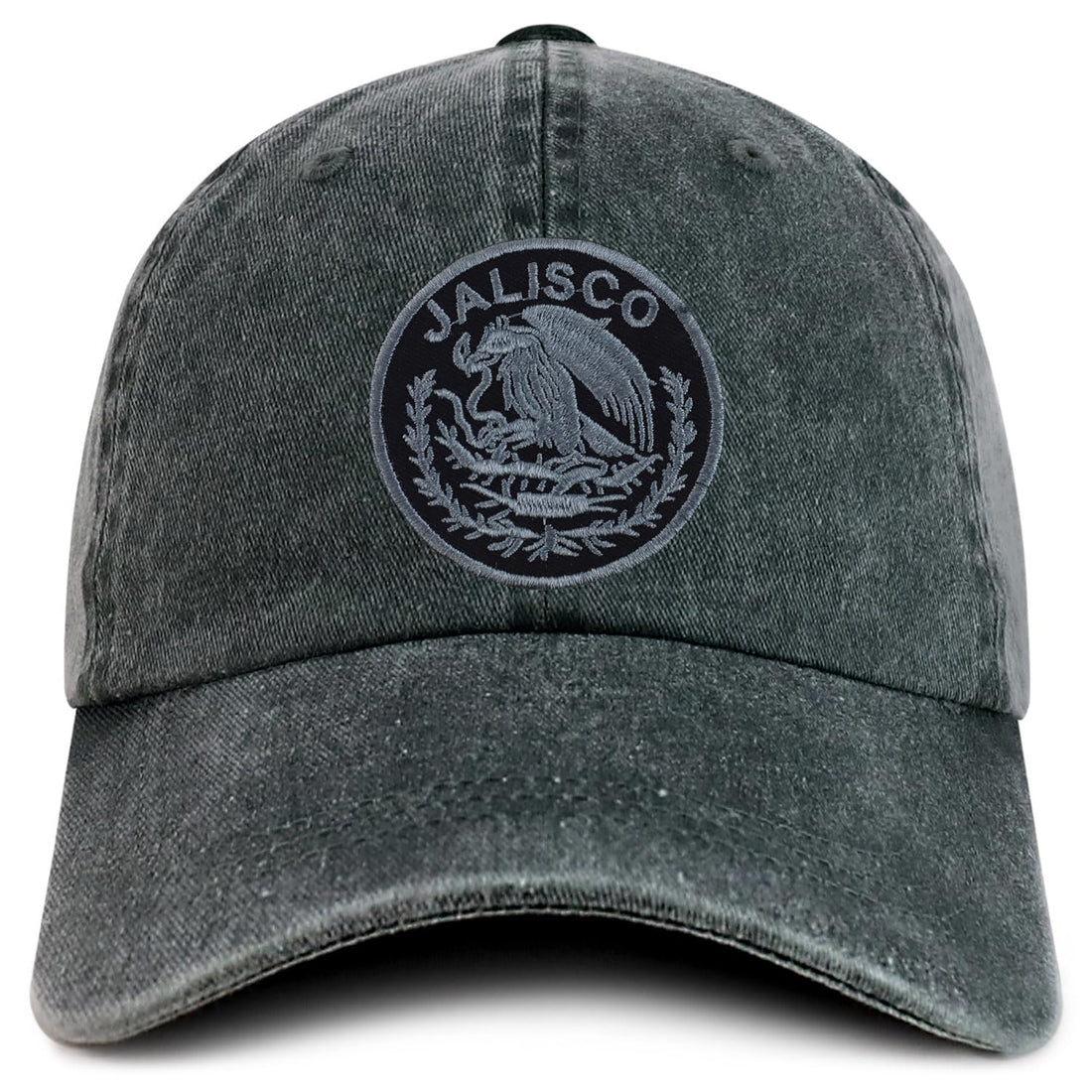 Trendy Apparel Shop Jalisco Mexico Charcoal Embroidered Patch Pigment Dyed Washed Baseball Cap