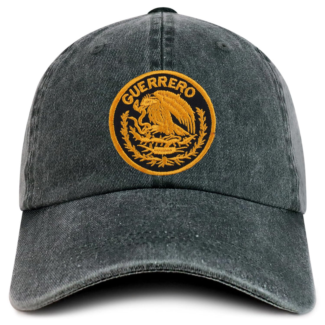 Trendy Apparel Shop Guerrero Mexico Gold Embroidered Patch Pigment Dyed Washed Baseball Cap