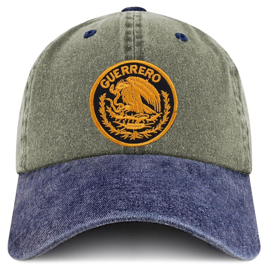 Trendy Apparel Shop Guerrero Mexico Gold Embroidered Patch Pigment Dyed Washed Baseball Cap
