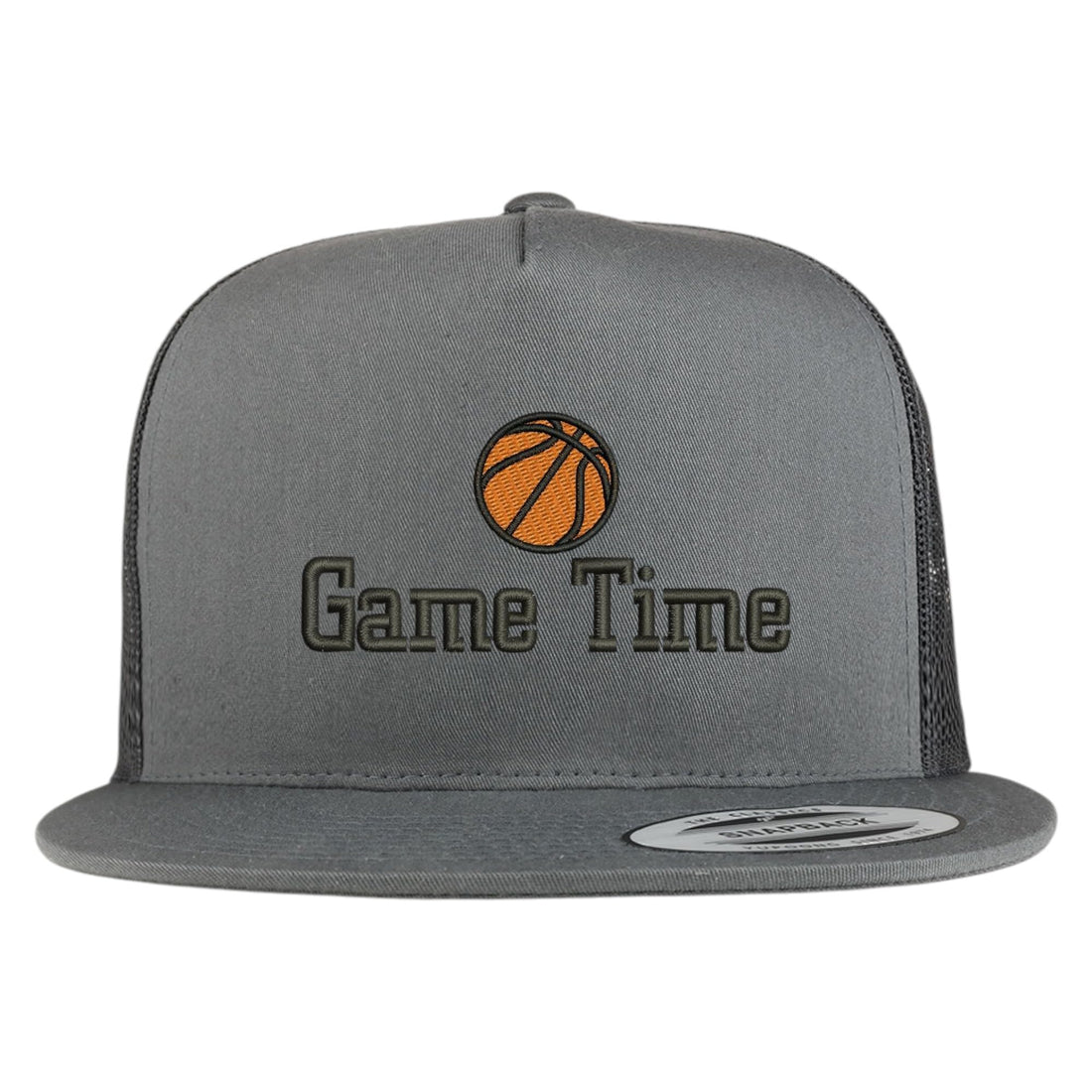 Trendy Apparel Shop Basketball Game Time Embroidered 5 Panel Flatbill Trucker Mesh Cap