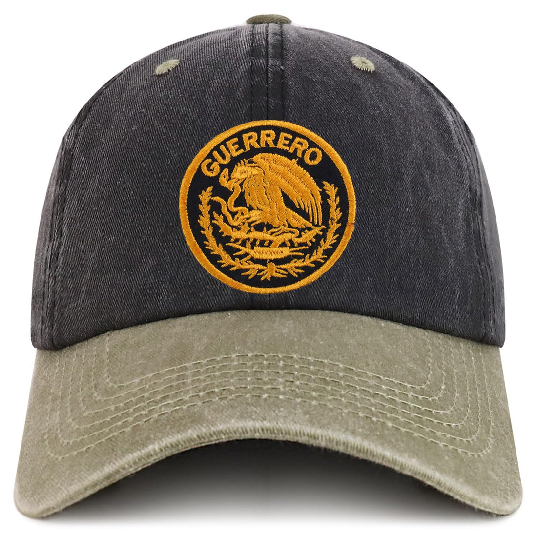 Trendy Apparel Shop Guerrero Mexico Gold Embroidered Patch Pigment Dyed Washed Baseball Cap